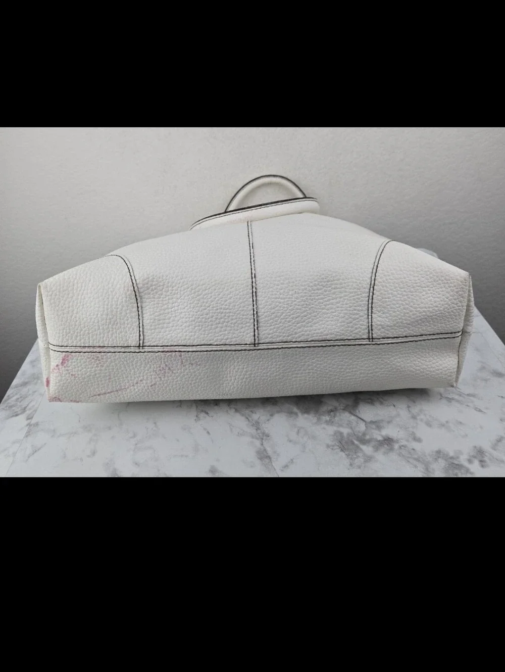 Estee Lauder Classic White Leather Tote Bag with Contrast Stitching